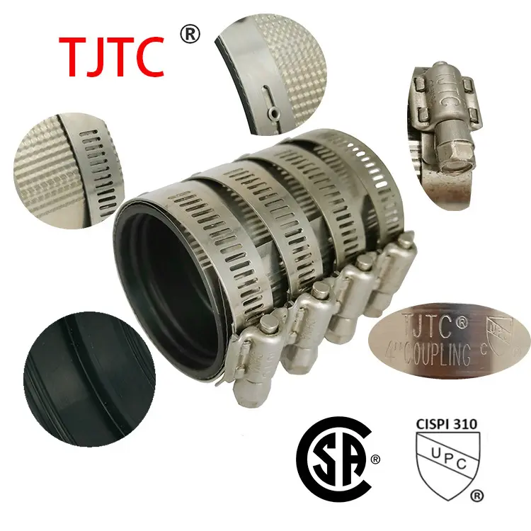 TJTC Heavy Duty UPC Certified No-Hub Rubber Lined Couplings Clamp (5)