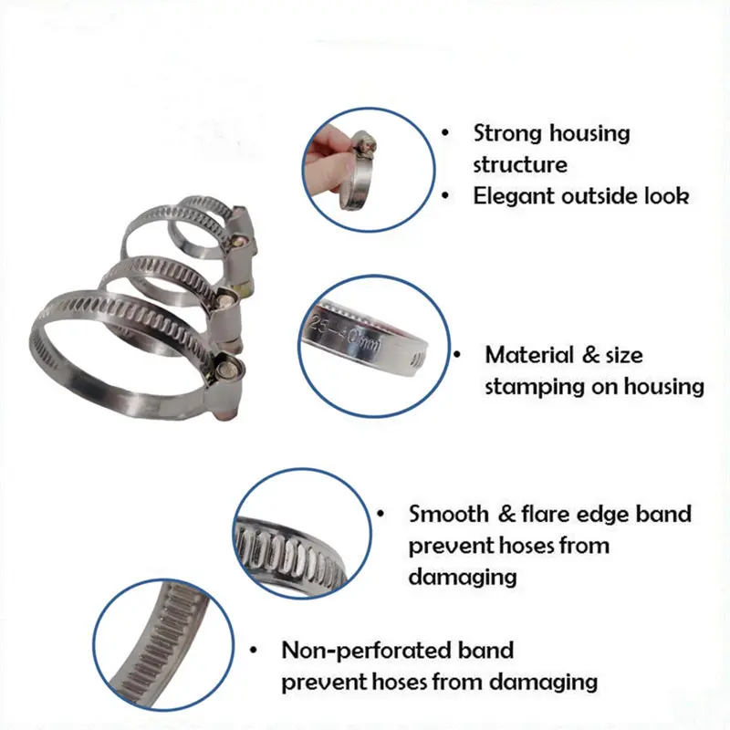 Adjustable Stainless Steel Worm Gear German Type Hose Clamp Water Pipe & Fixed Tube Clip (4)